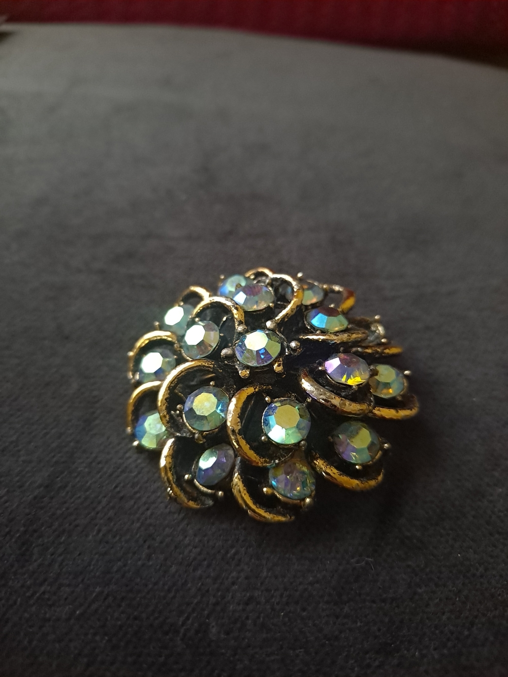 Gold-Tone Aurora Borealis Crystal Floral Brooch - Women Jewelry